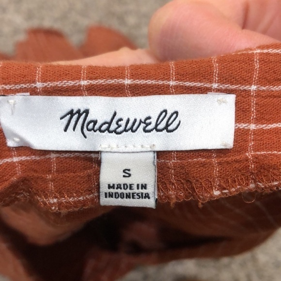 Madewell Veranda Bell Sleeve Windowpane Shirt Size Small Burnt Orange - Picture 5 of 9